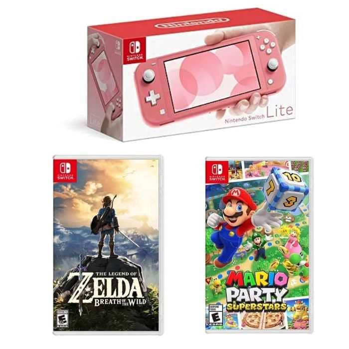 Nintendo Switch Lite Console Coral Pink With The Legend Of Zelda: Breath Of The Wild & Mario Party Superstars Gaming & Consoles "BAE" Charm Bracelet